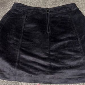 Black Velvet Mini Skirt with Front Zipper